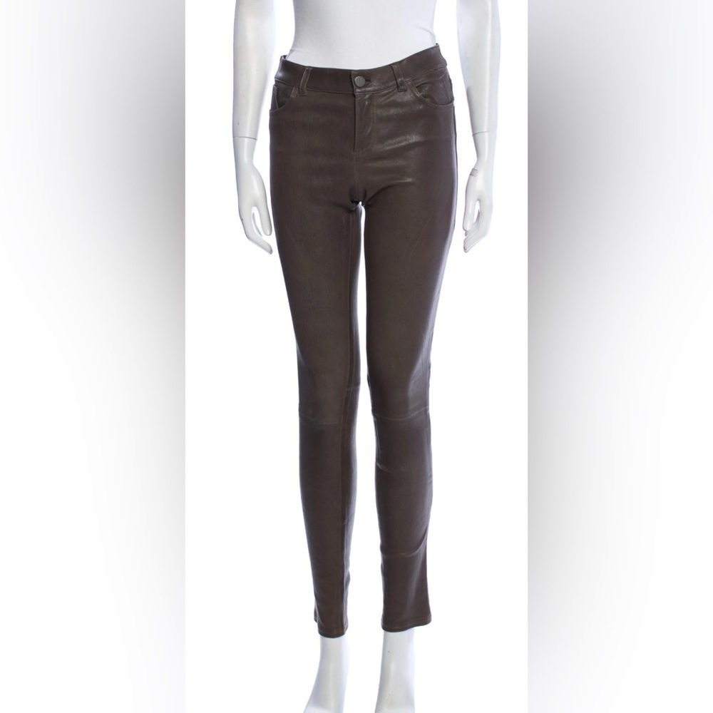 Alice + Olivia stretch spandex lamb black leather 5 pocket straight leg pants 6